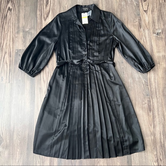 BCBGMaxAzria NWT Black Front Pleated Silk Blend Waist Tie Dress - Picture 2 of 16